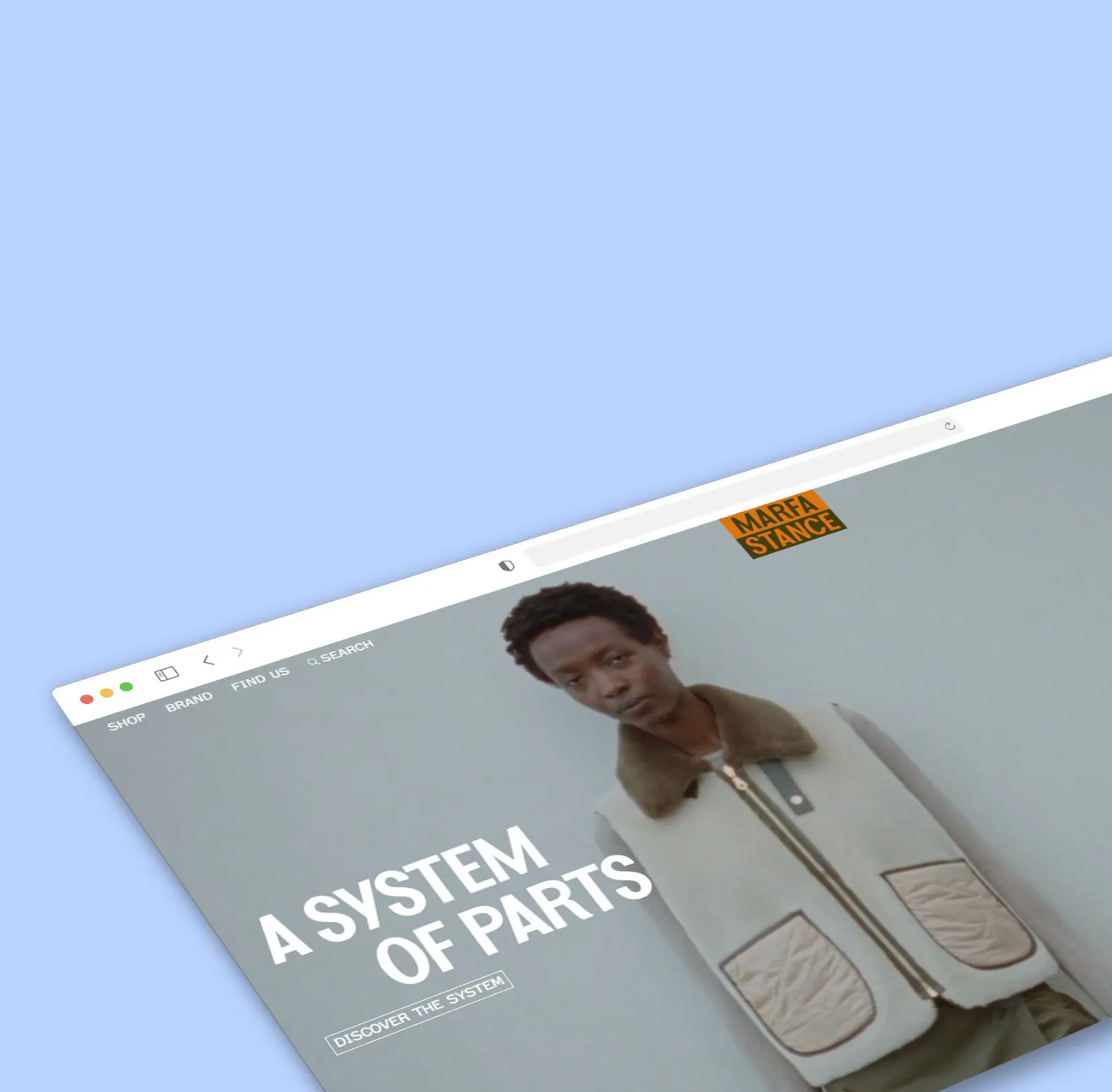 Marfastance storefront shown in an angled browser window