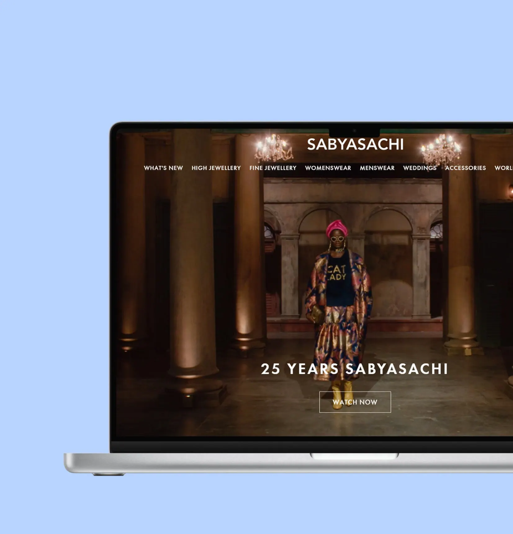 Sabyasachi website on a laptop showing the 25 Years Sabyasachi campaign