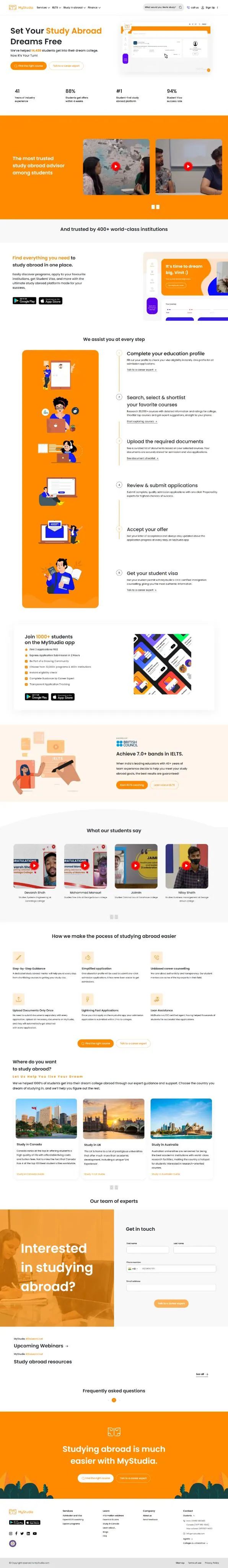 Full-length screenshot of the MyStudia homepage