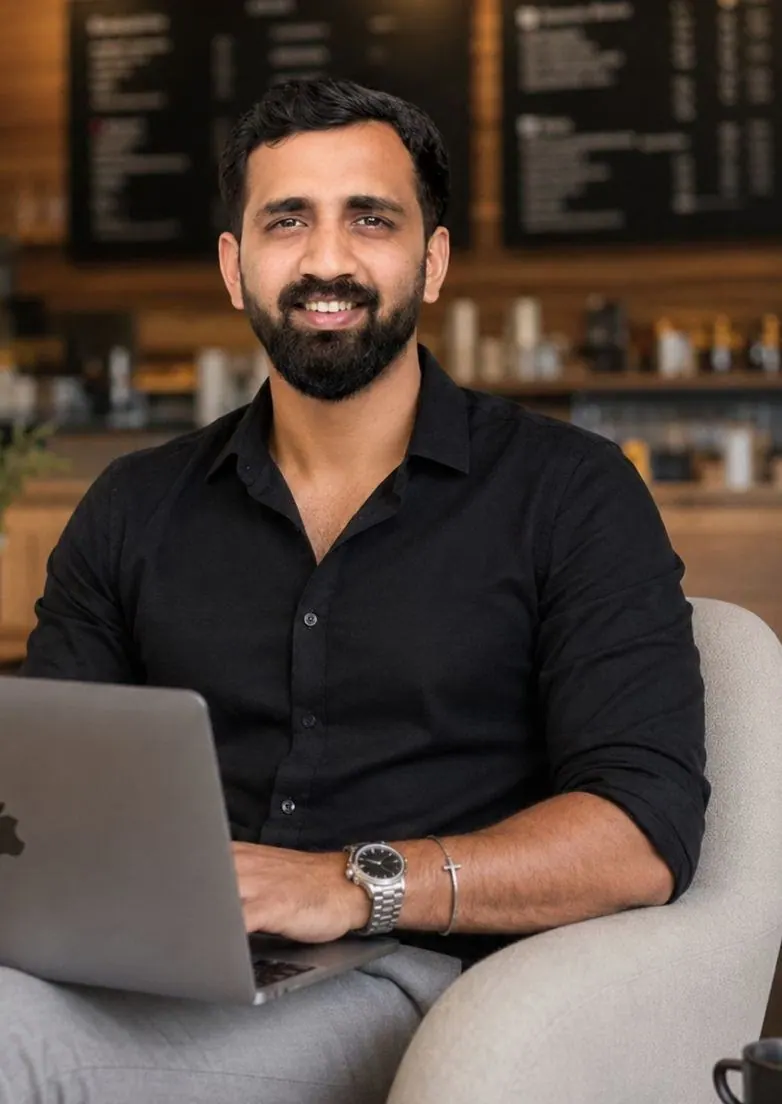 Ronak Baldha working on a laptop